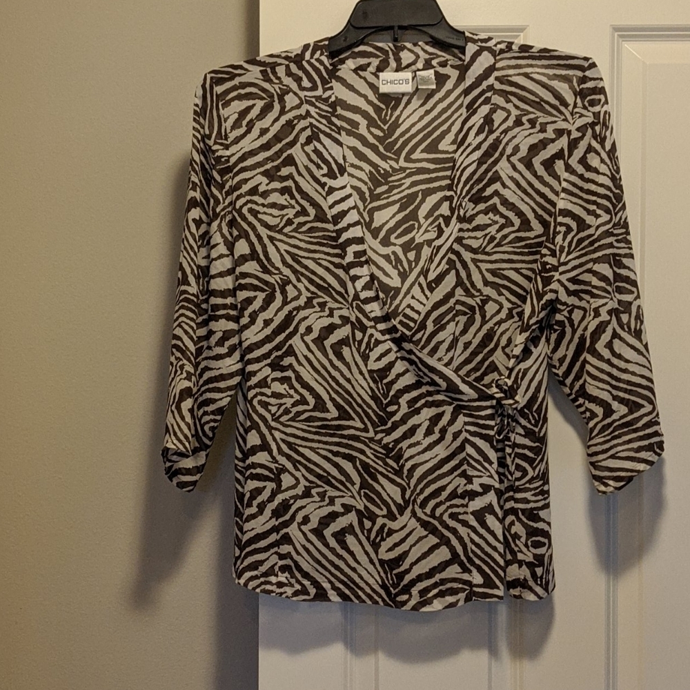 Chico's zebra print silk wrap blouse